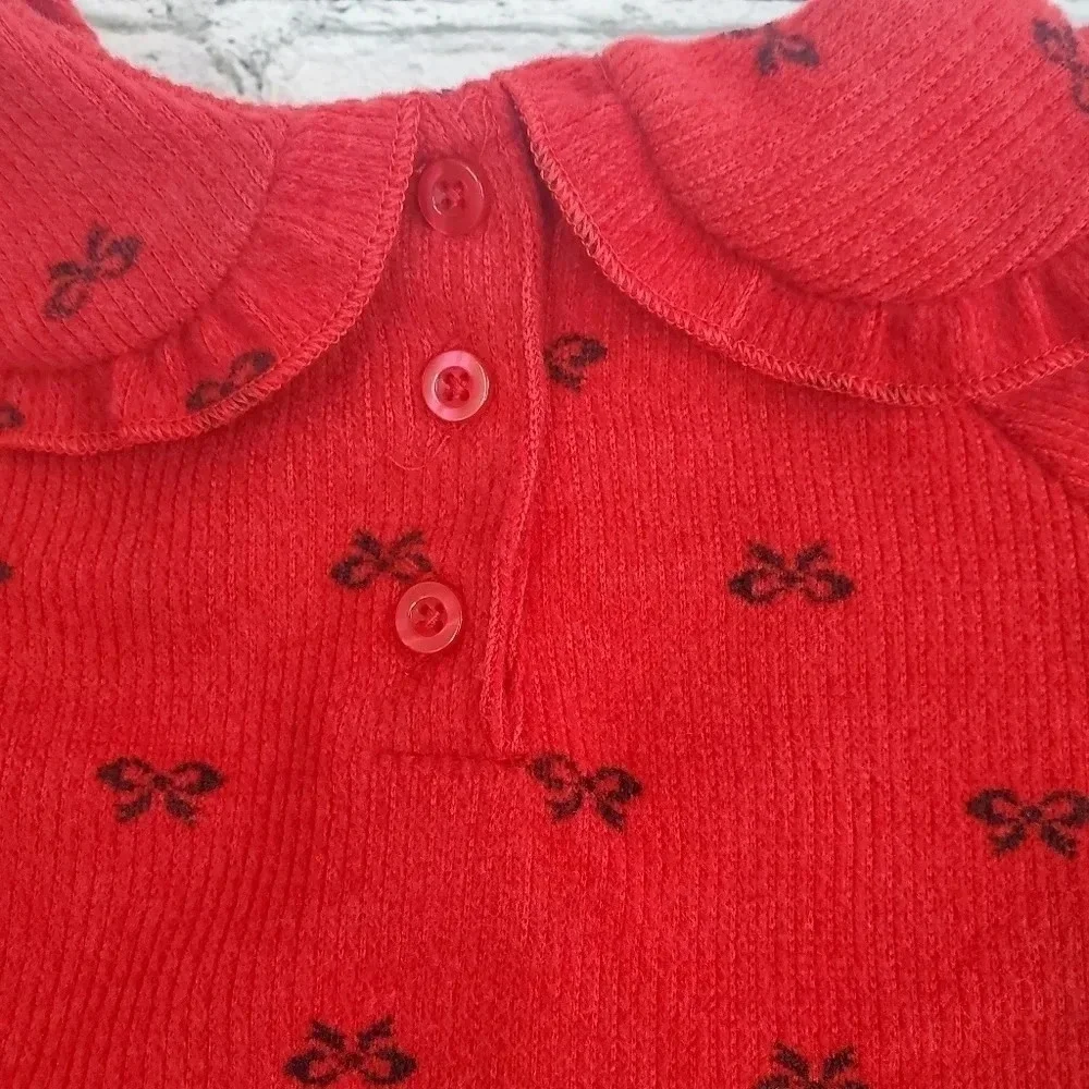 18M Red Dress w Black Bow Details and Matching Black Tights Girls Outfit